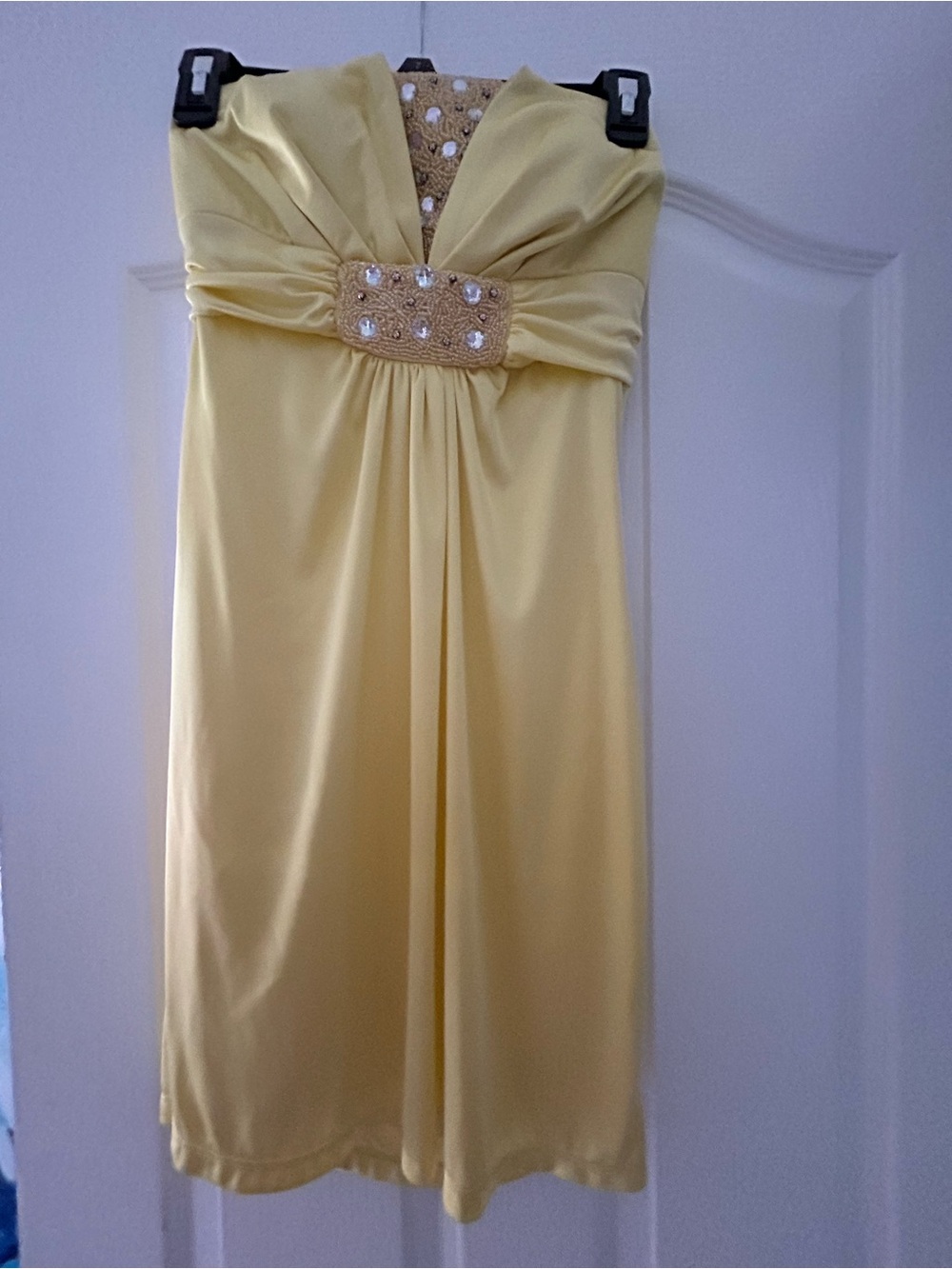 Strapless Yellow Beaded Empire-Waist Wedding Dress